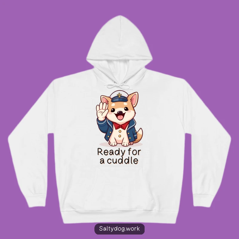 Funny Naval Dog Hoodie: Cheerful Saluting Pup, Cozy Military Style