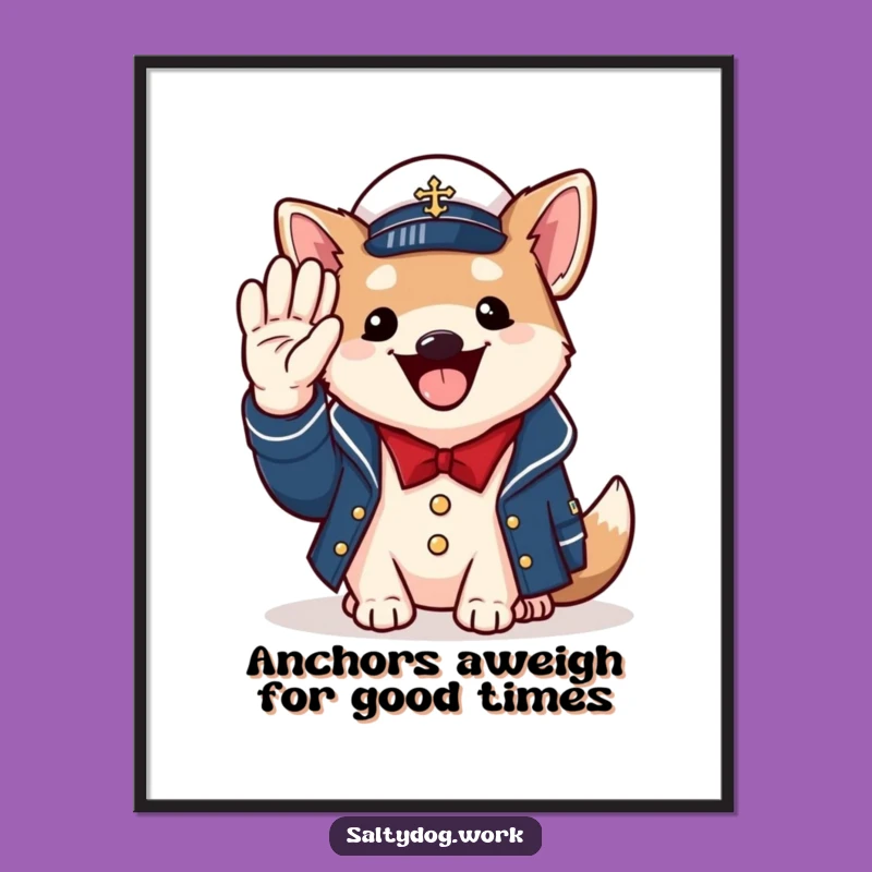 Free Printable Wall Art: Cheerful Dog Sailor Naval Salute Downloadable Decor