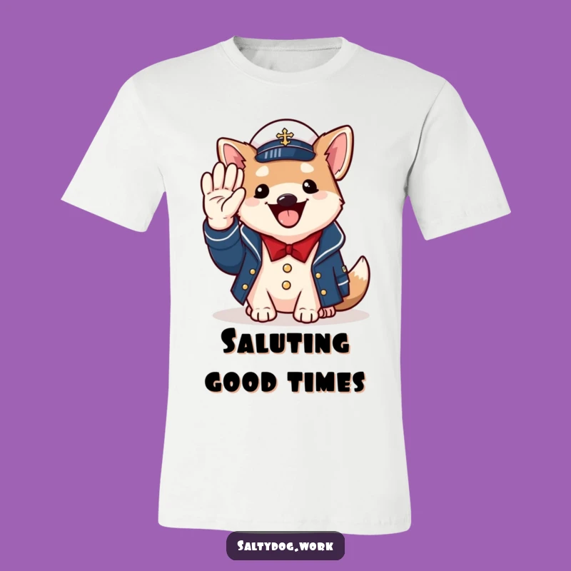 Funny Naval Dog T-Shirt: Cheerful Saluting Pup Ready for Duty